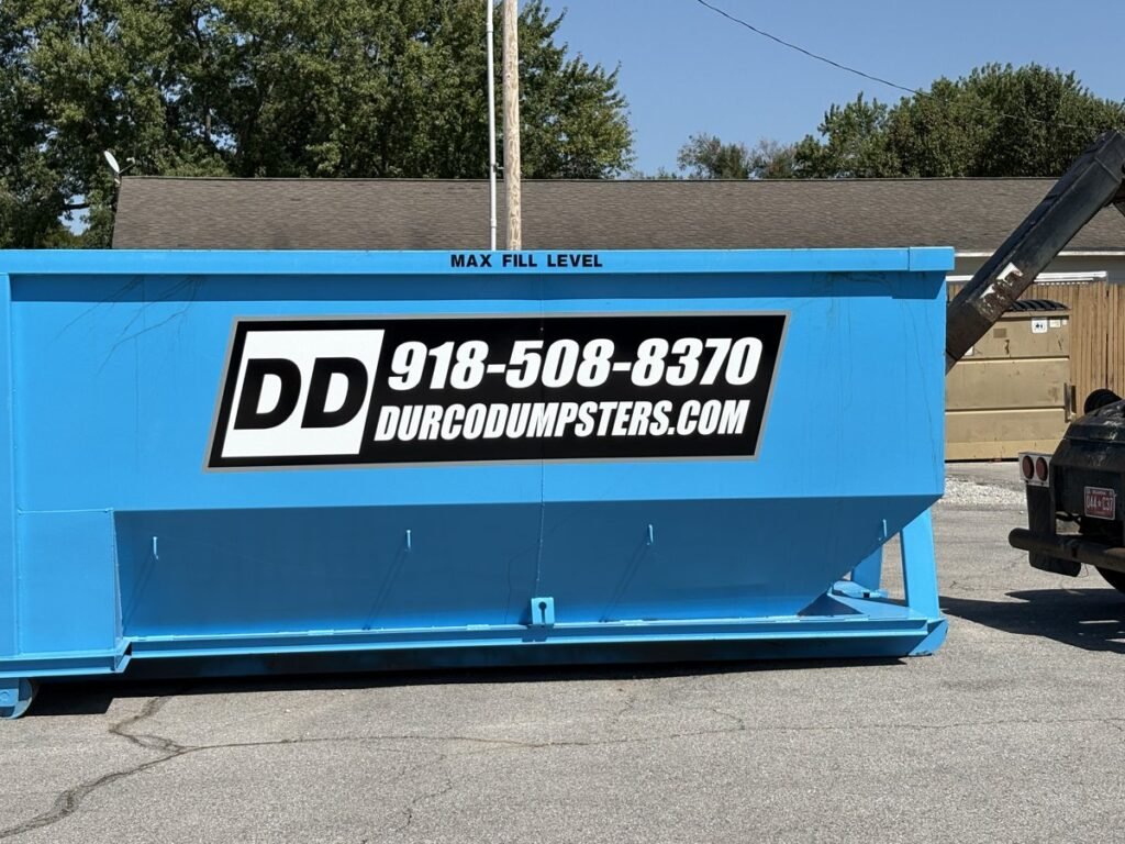 Durco Dumpster Rentals roll-off dumpster with phone number 918-508-8370