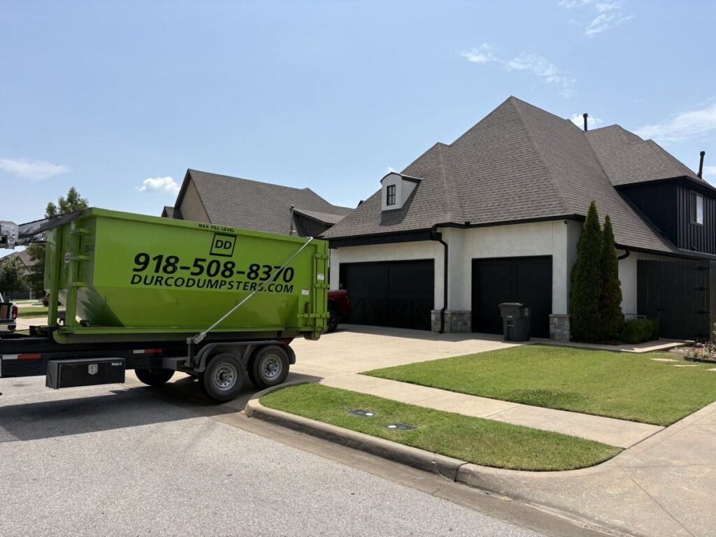 Durco dumpster delivered to a Tulsa home for a roof tear-off